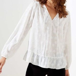 Loft white shimmer floral ruffle blouse -XXSP